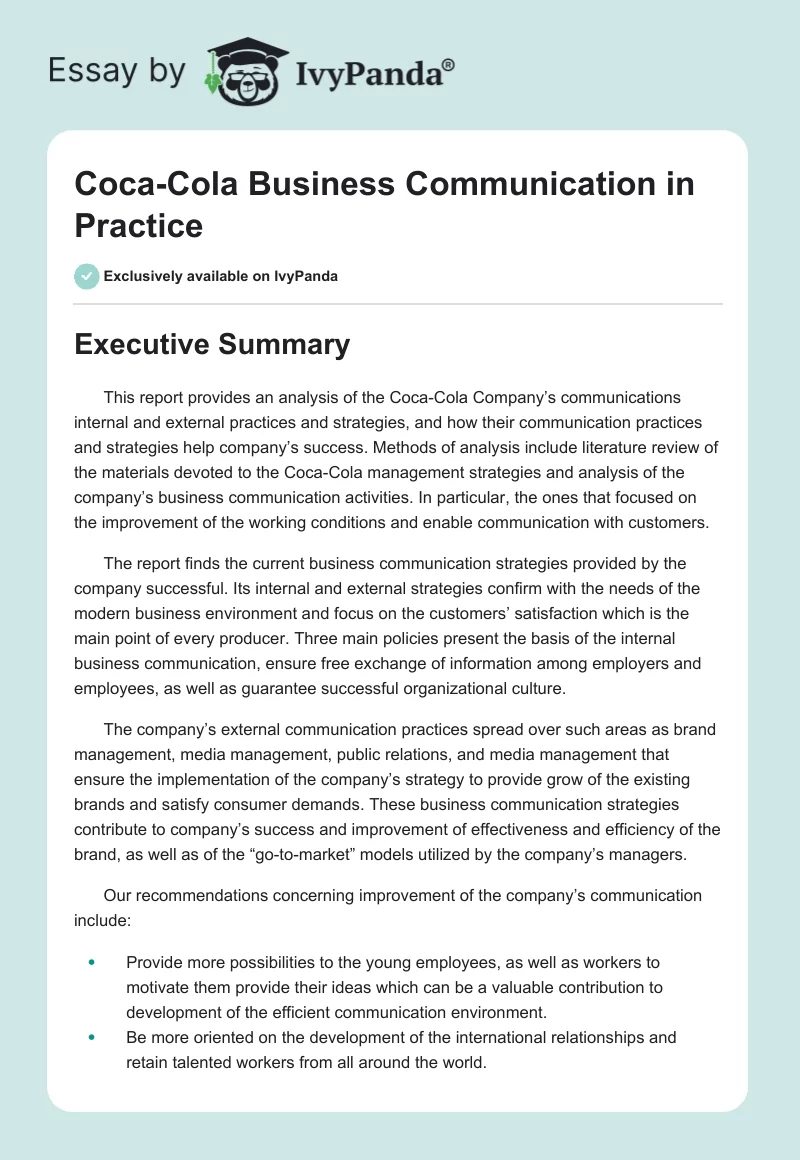 Coca-Cola Business Communication in Practice. Page 1