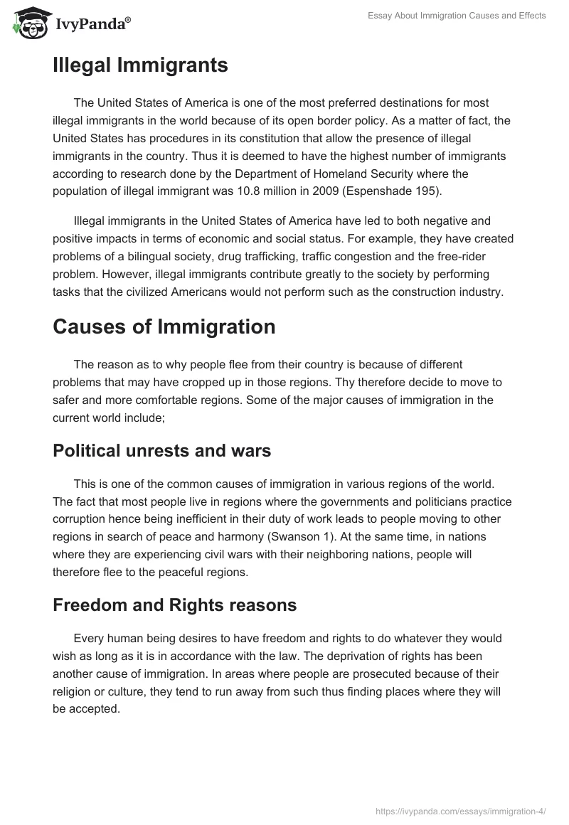 Essay About Immigration Causes and Effects. Page 2