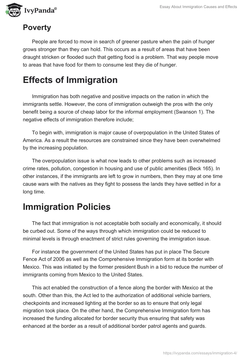 Essay About Immigration Causes and Effects. Page 3