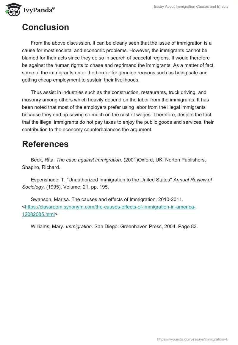 Essay About Immigration Causes and Effects. Page 4