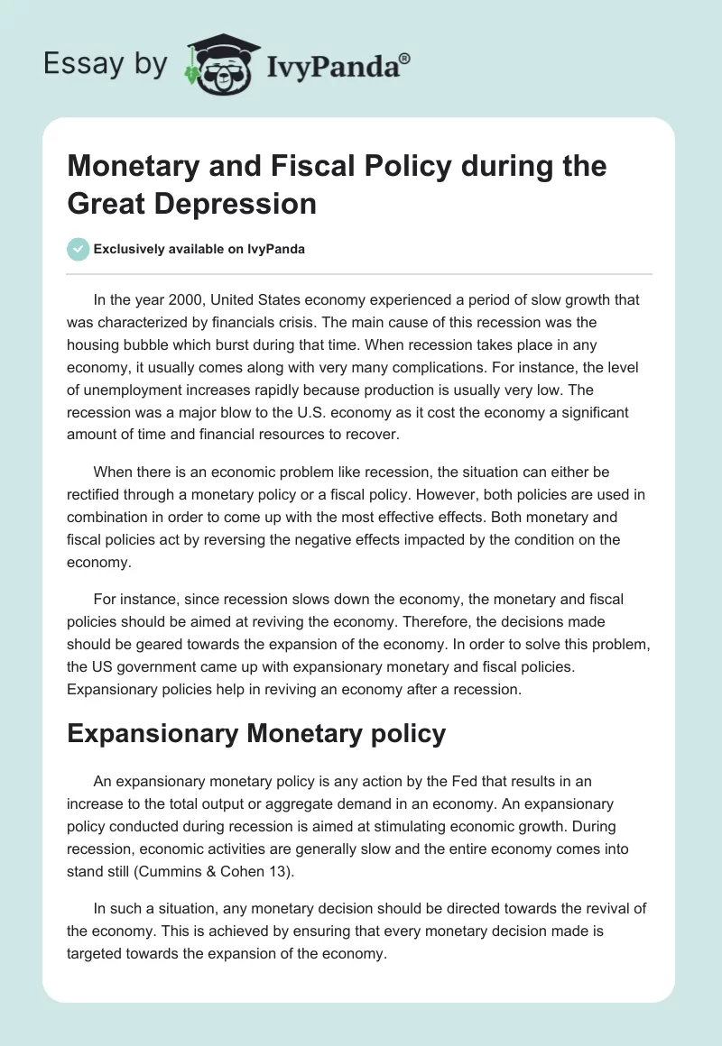 Monetary and Fiscal Policy during the Great Depression. Page 1