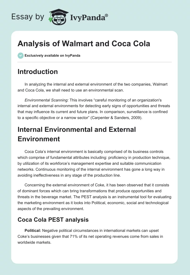 Analysis of Walmart and Coca Cola. Page 1