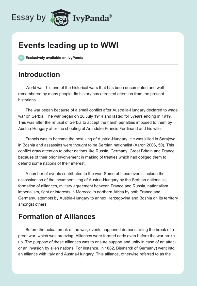 Events Leading Up to WWI. Page 1