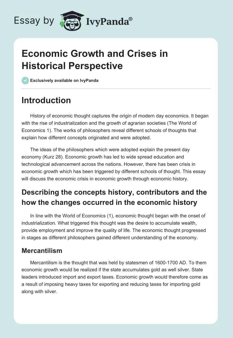 Economic Growth and Crises in Historical Perspective. Page 1