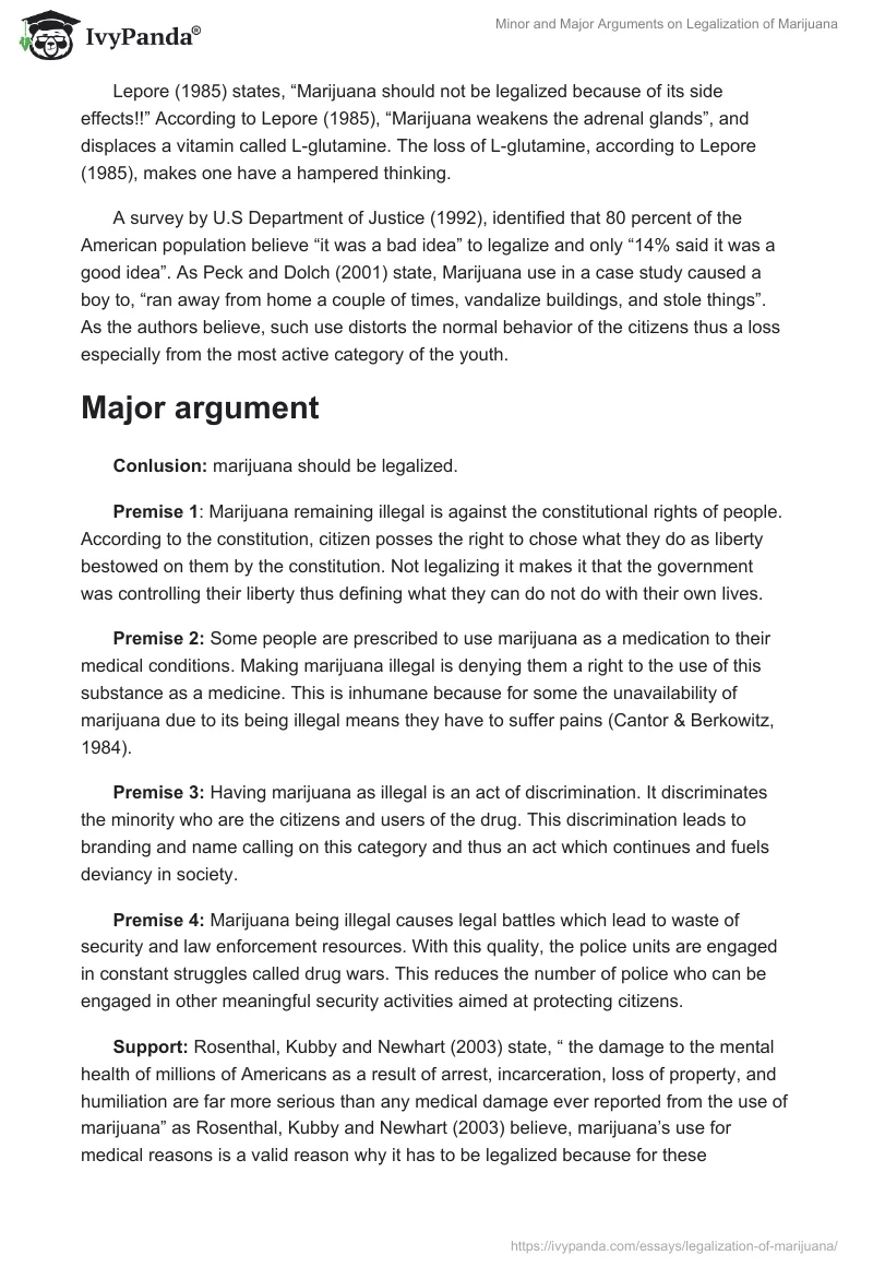 Minor and Major Arguments on Legalization of Marijuana. Page 2