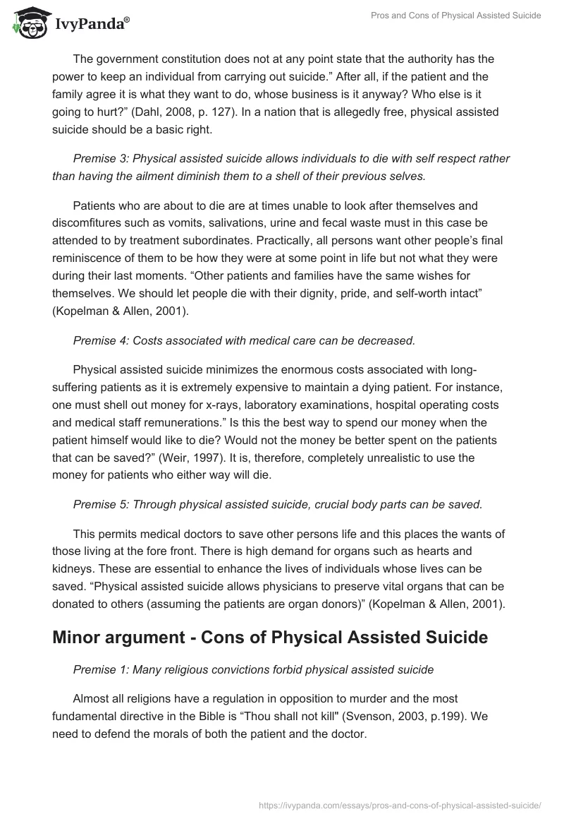 Pros and Cons of Physical Assisted Suicide. Page 2