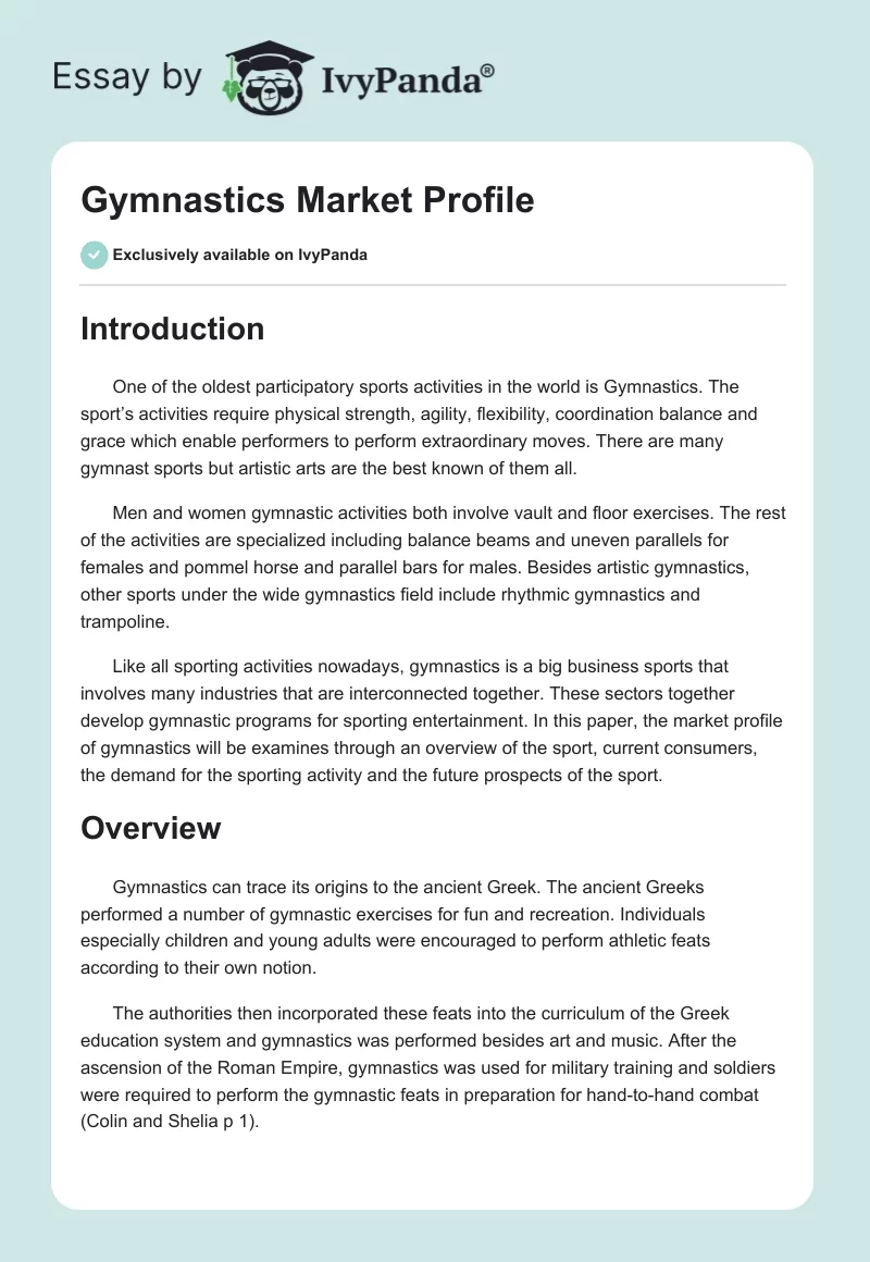 Gymnastics Market Profile. Page 1