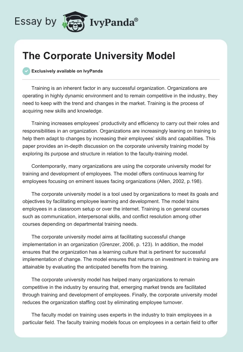 The Corporate University Model. Page 1