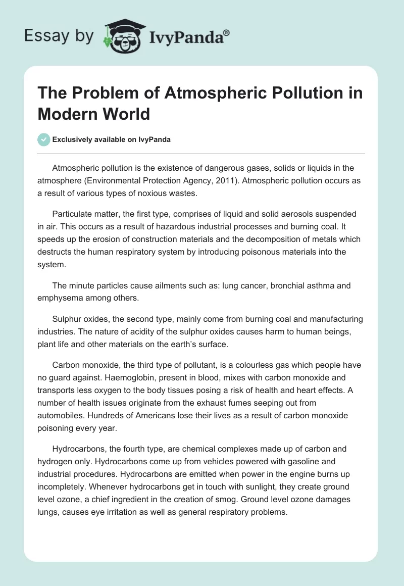 The Problem of Atmospheric Pollution in Modern World. Page 1