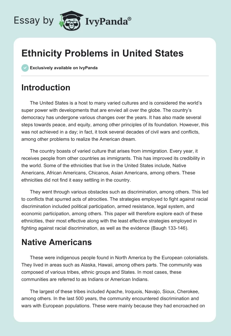 Ethnicity Problems in United States. Page 1