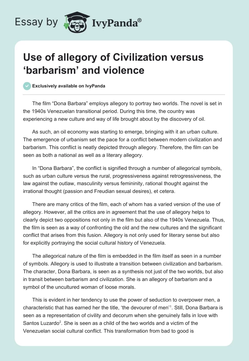 Use of Allegory of Civilization Versus ‘Barbarism’ and Violence. Page 1