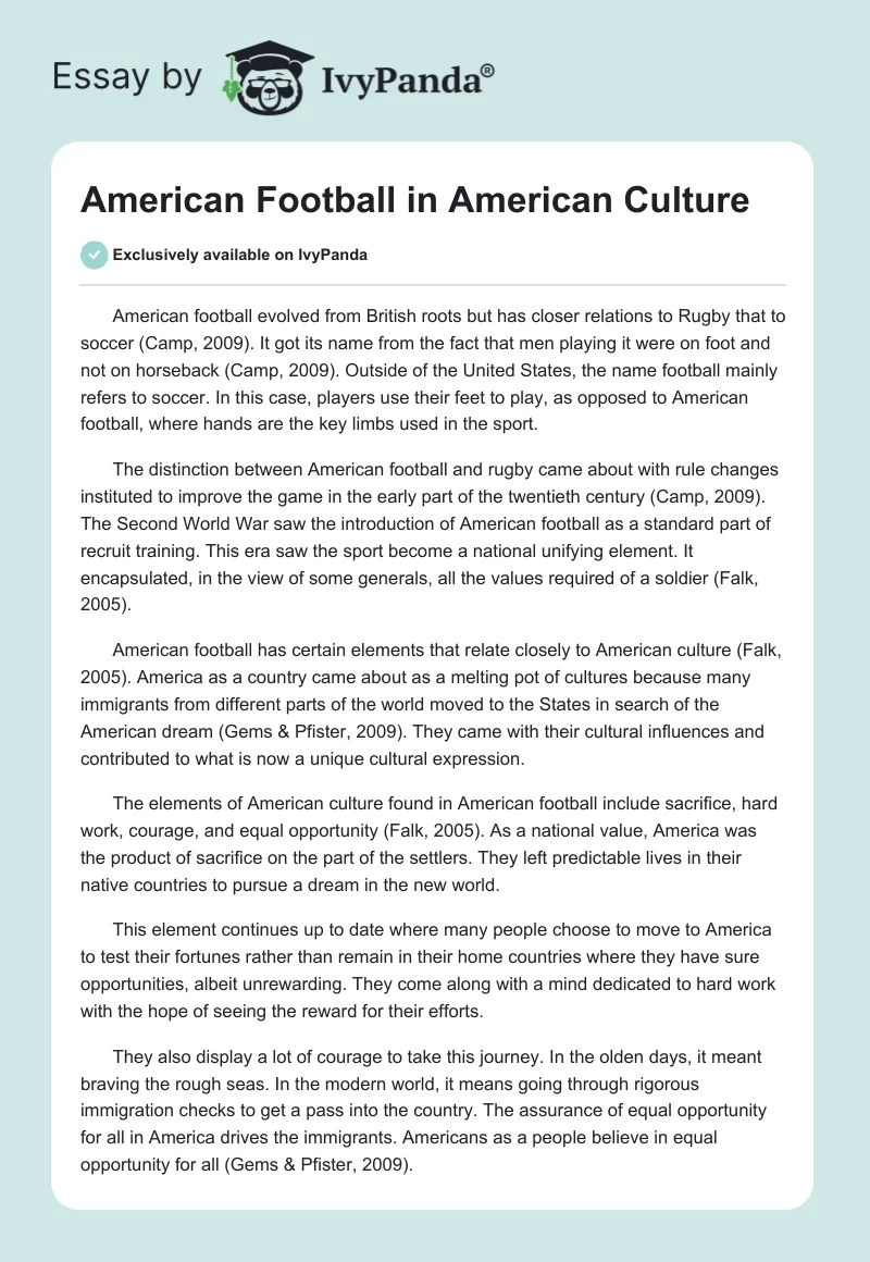 American Football in American Culture. Page 1