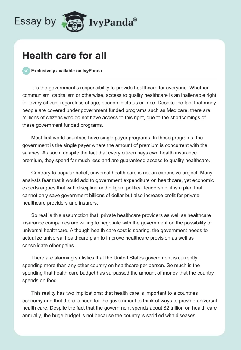 Health care for all. Page 1