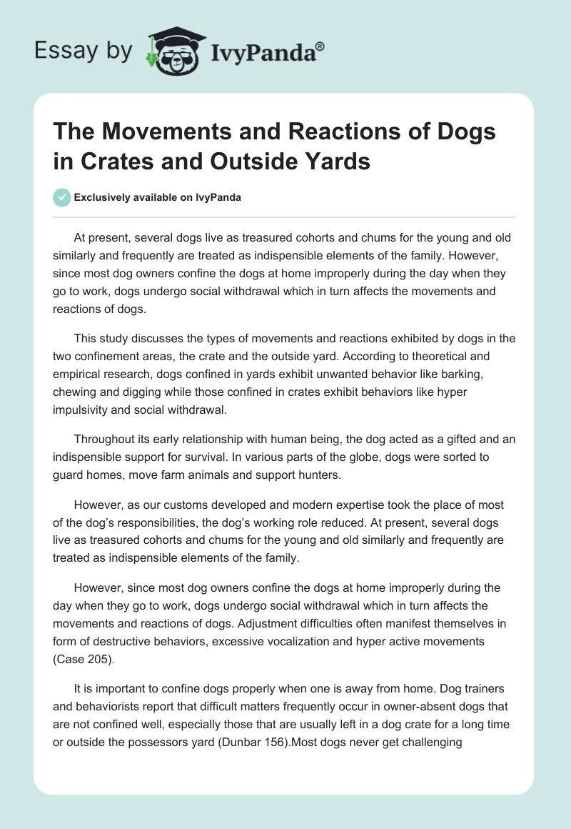 The Movements and Reactions of Dogs in Crates and Outside Yards. Page 1