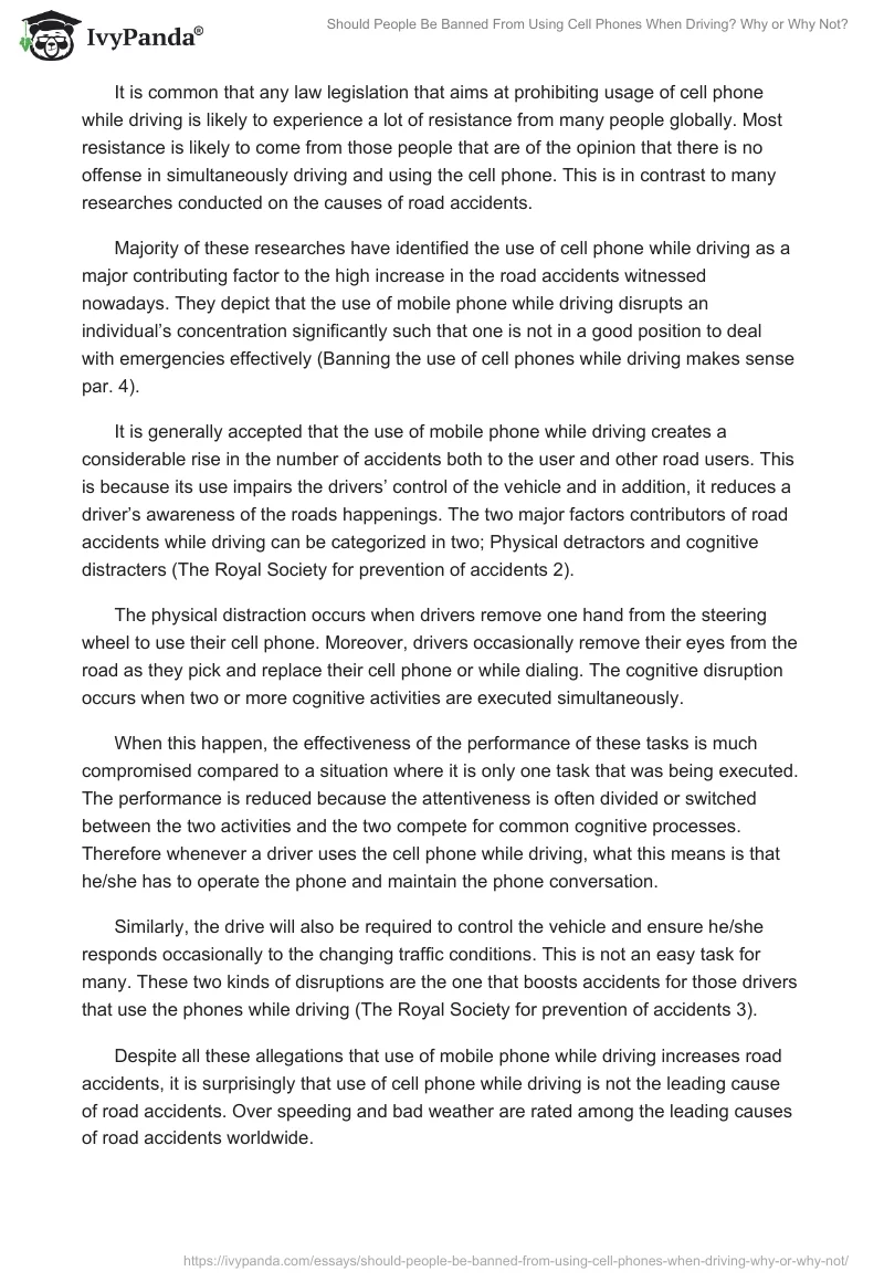 Should People Be Banned From Using Cell Phones When Driving? Why or Why Not?. Page 2