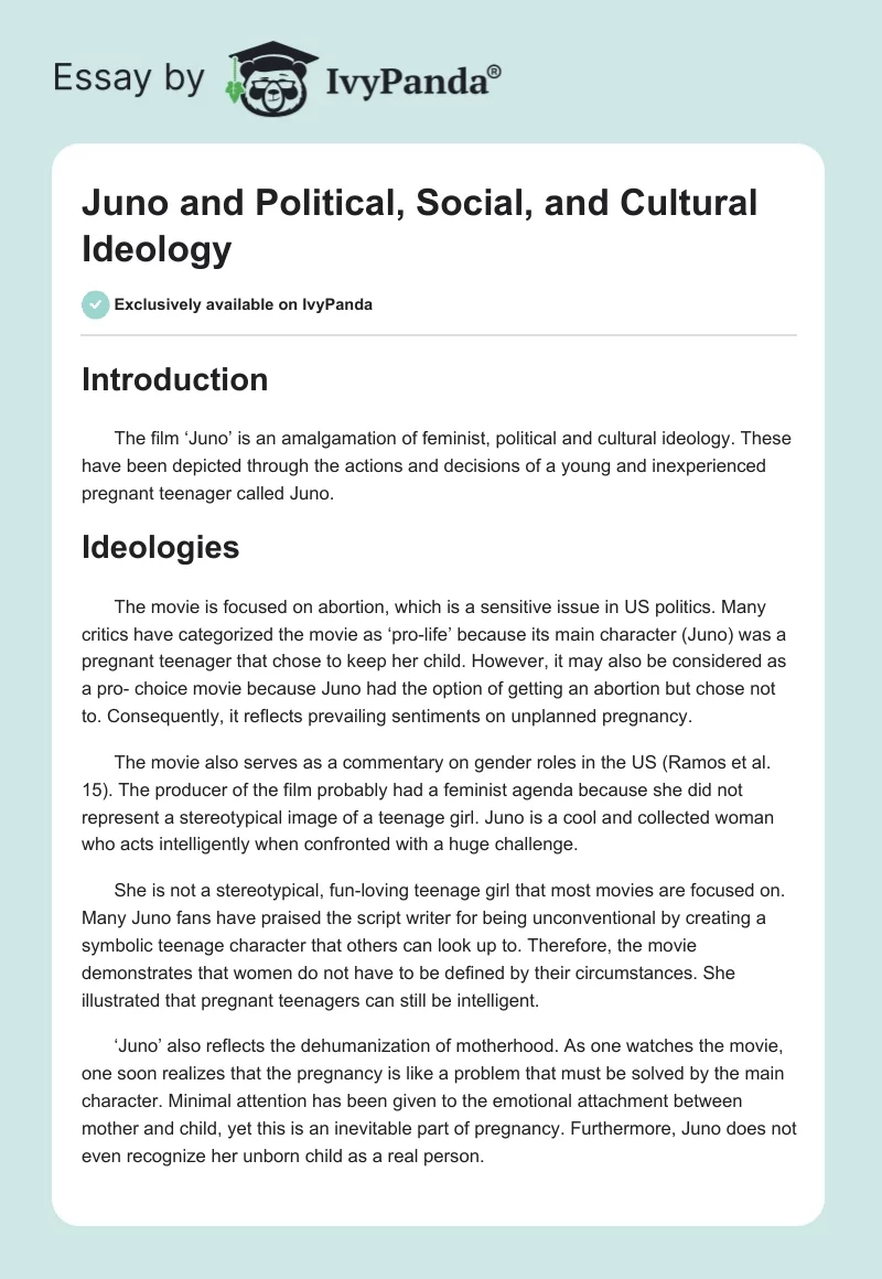 Juno and Political, Social, and Cultural Ideology. Page 1