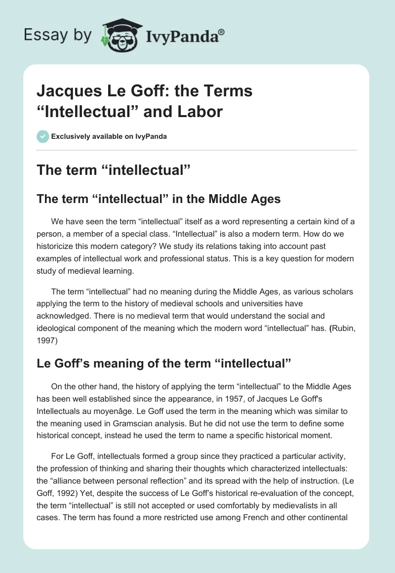 Jacques Le Goff: the Terms “Intellectual” and "Labor". Page 1