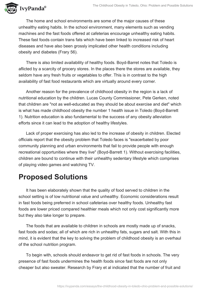 The Childhood Obesity in Toledo, Ohio: Problem and Possible Solutions. Page 2