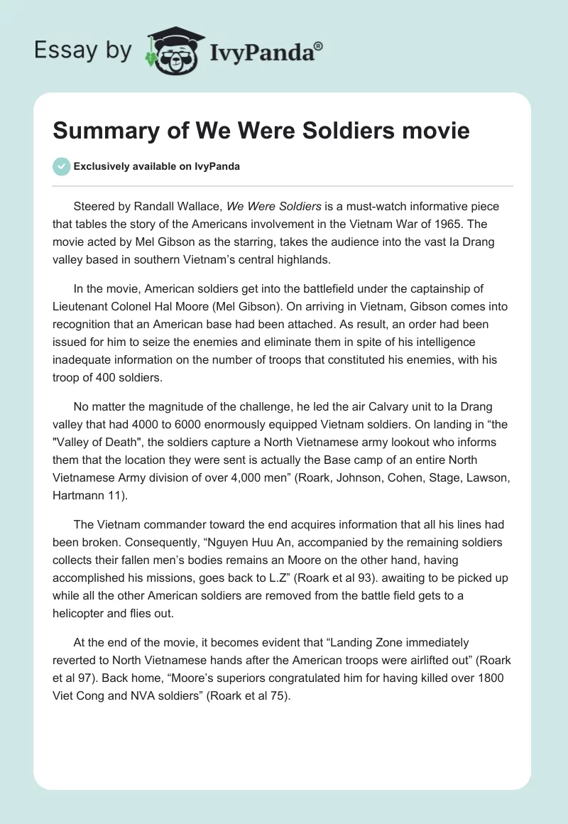 Summary of "We Were Soldiers" Movie. Page 1