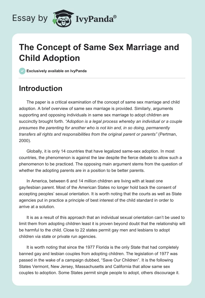 The Concept of Same Sex Marriage and Child Adoption. Page 1