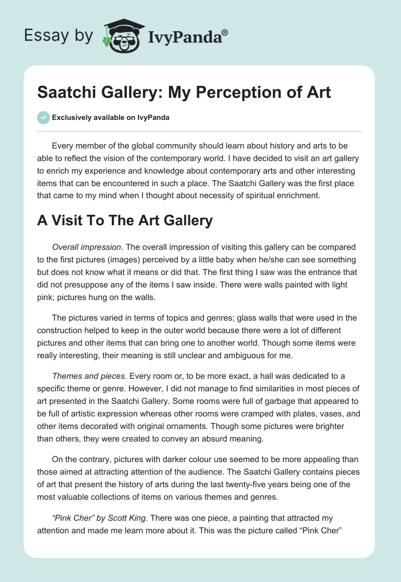 Saatchi Gallery: My Perception of Art. Page 1