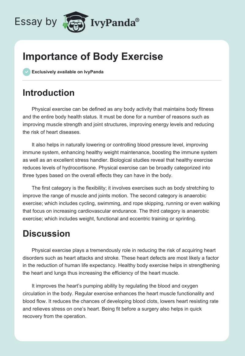 Importance of Body Exercise. Page 1