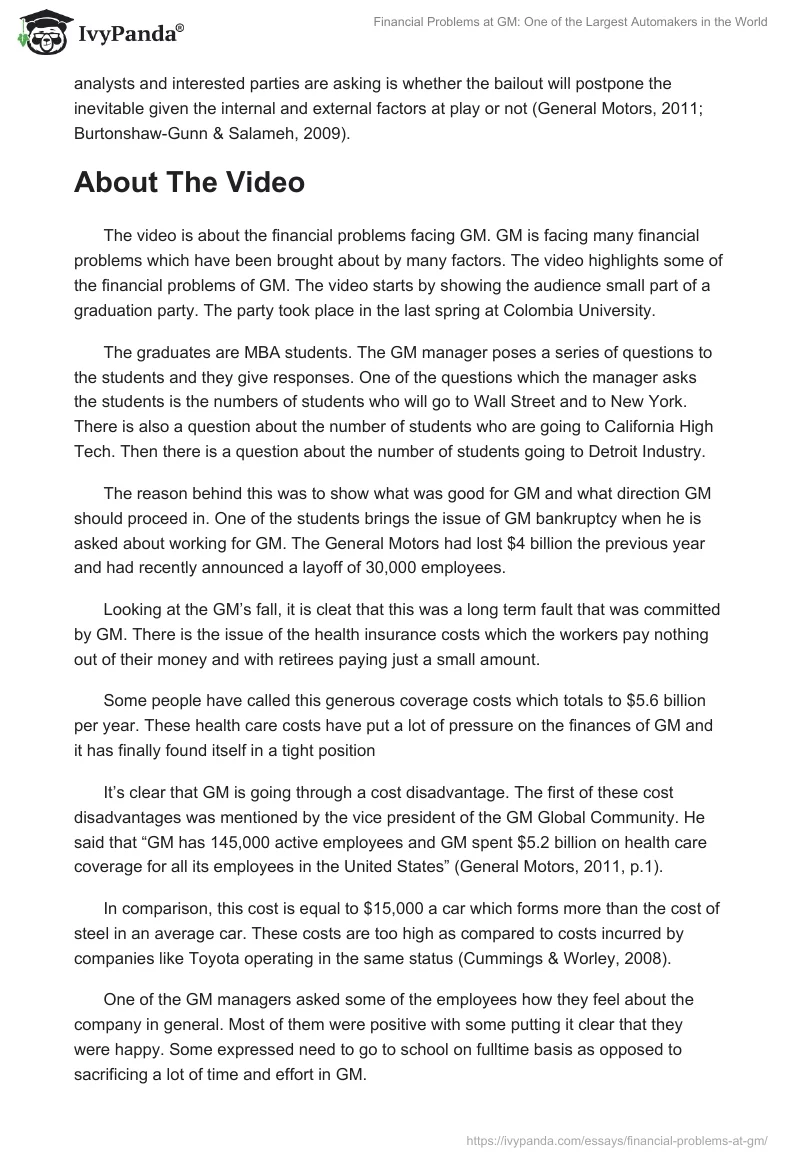 Financial Problems at GM: One of the Largest Automakers in the World. Page 2