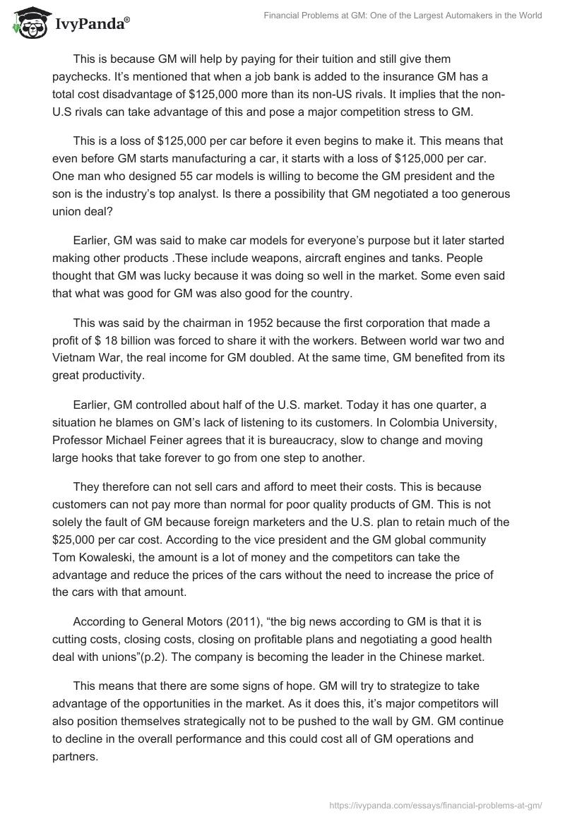 Financial Problems at GM: One of the Largest Automakers in the World. Page 3