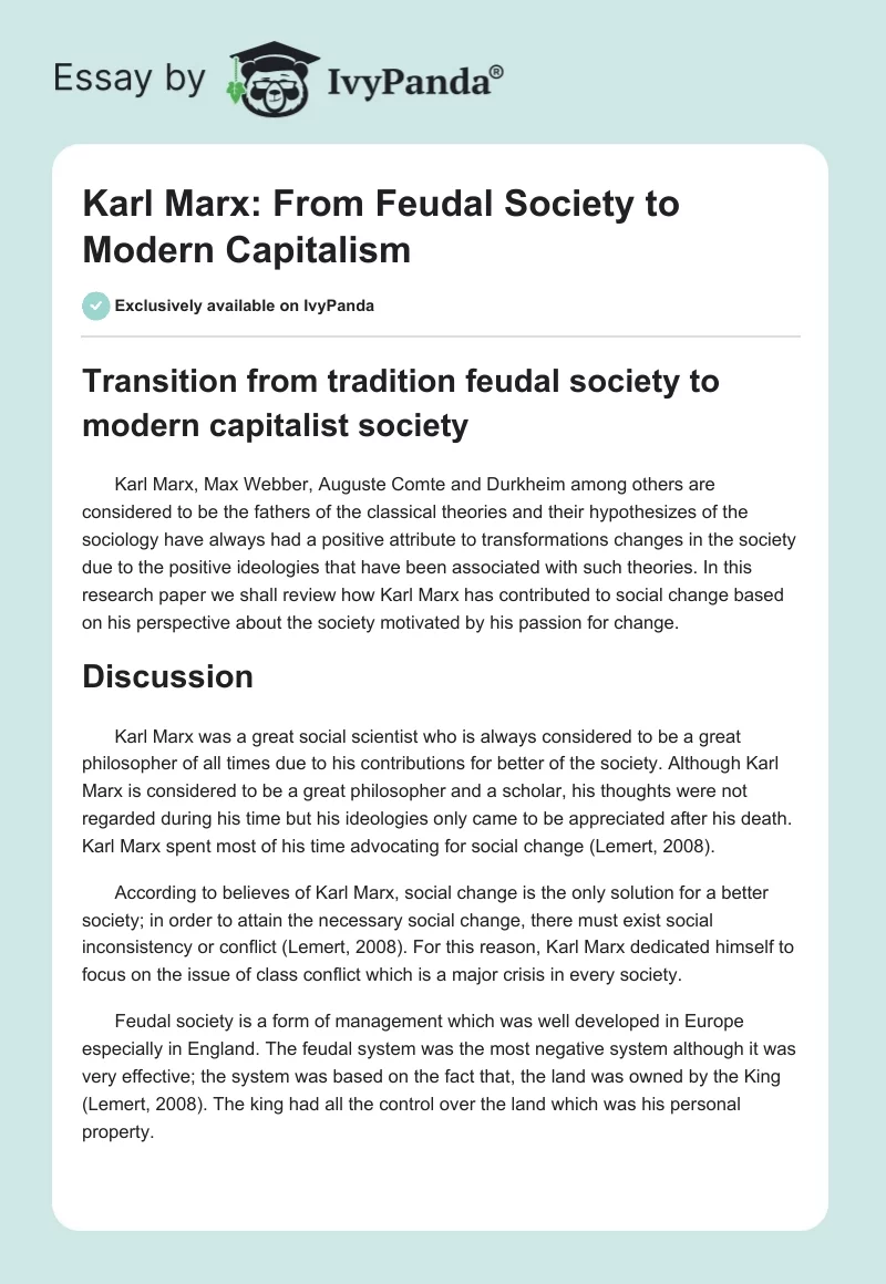 Karl Marx: From Feudal Society to Modern Capitalism. Page 1