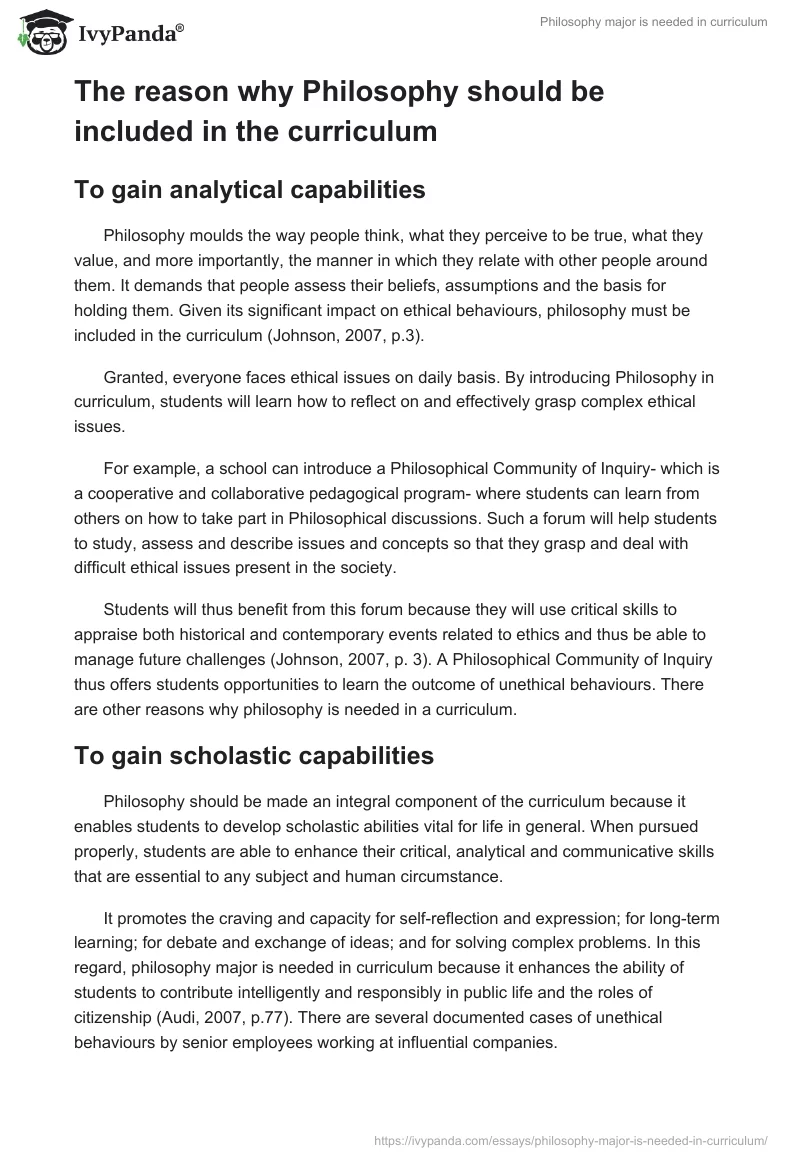 Philosophy Major Is Needed in Curriculum. Page 2