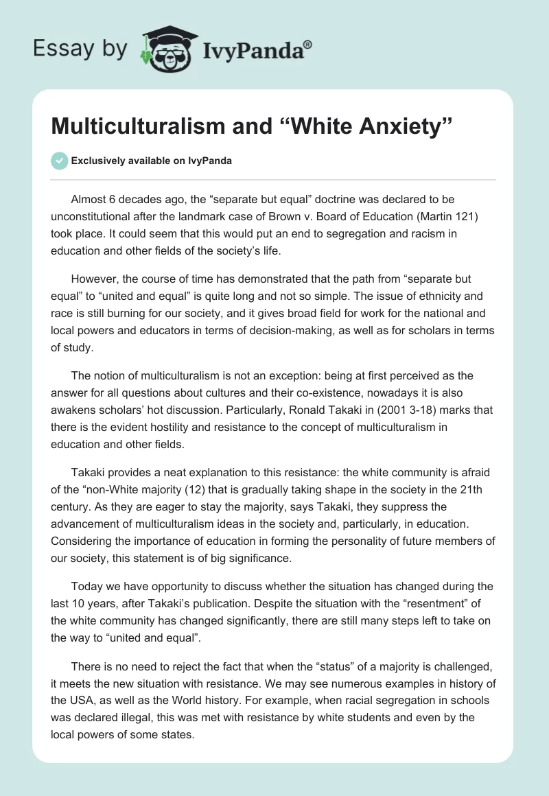 Multiculturalism and “White Anxiety”. Page 1