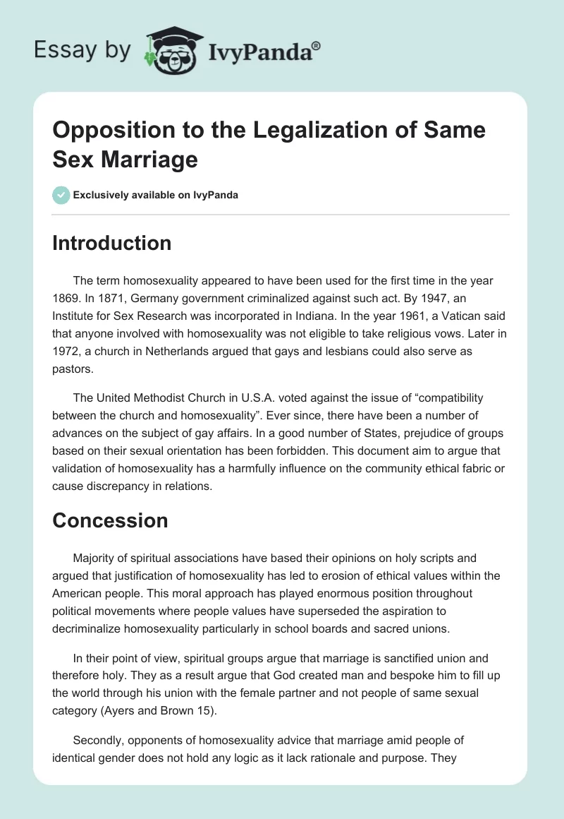Opposition to the Legalization of Same Sex Marriage. Page 1