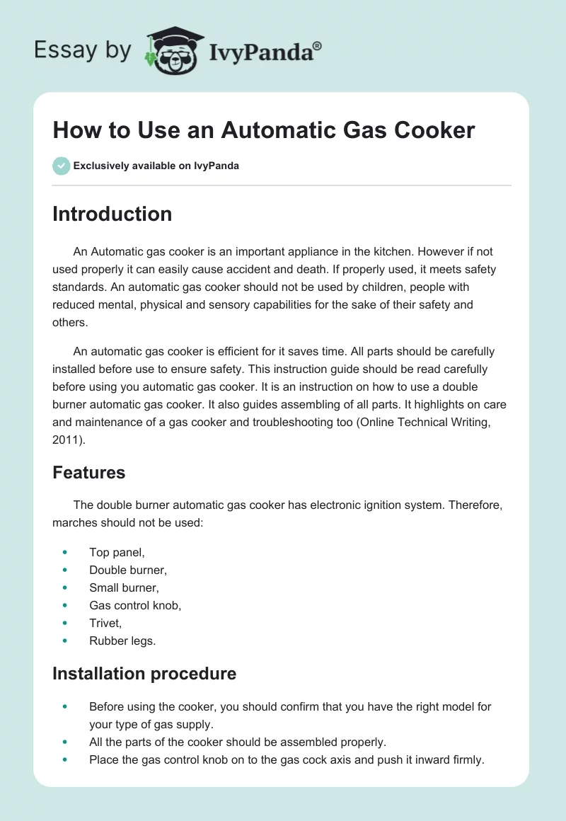 How to Use an Automatic Gas Cooker. Page 1
