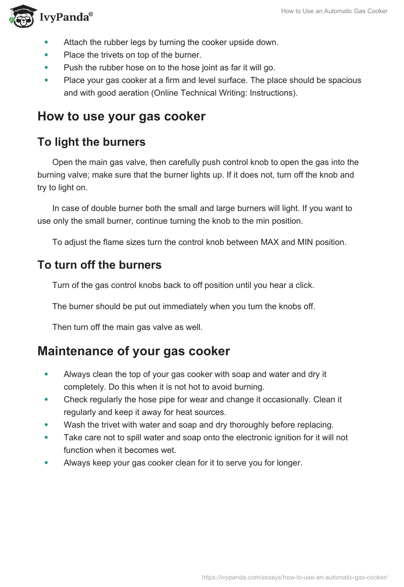 How to Use an Automatic Gas Cooker. Page 2