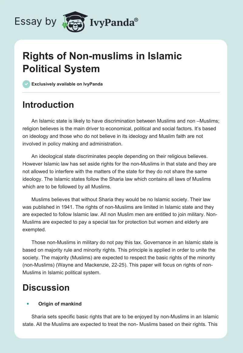 Rights of Non-Muslims in Islamic Political System. Page 1