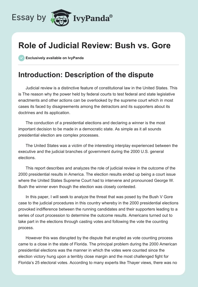 Role of Judicial Review: Bush vs. Gore. Page 1