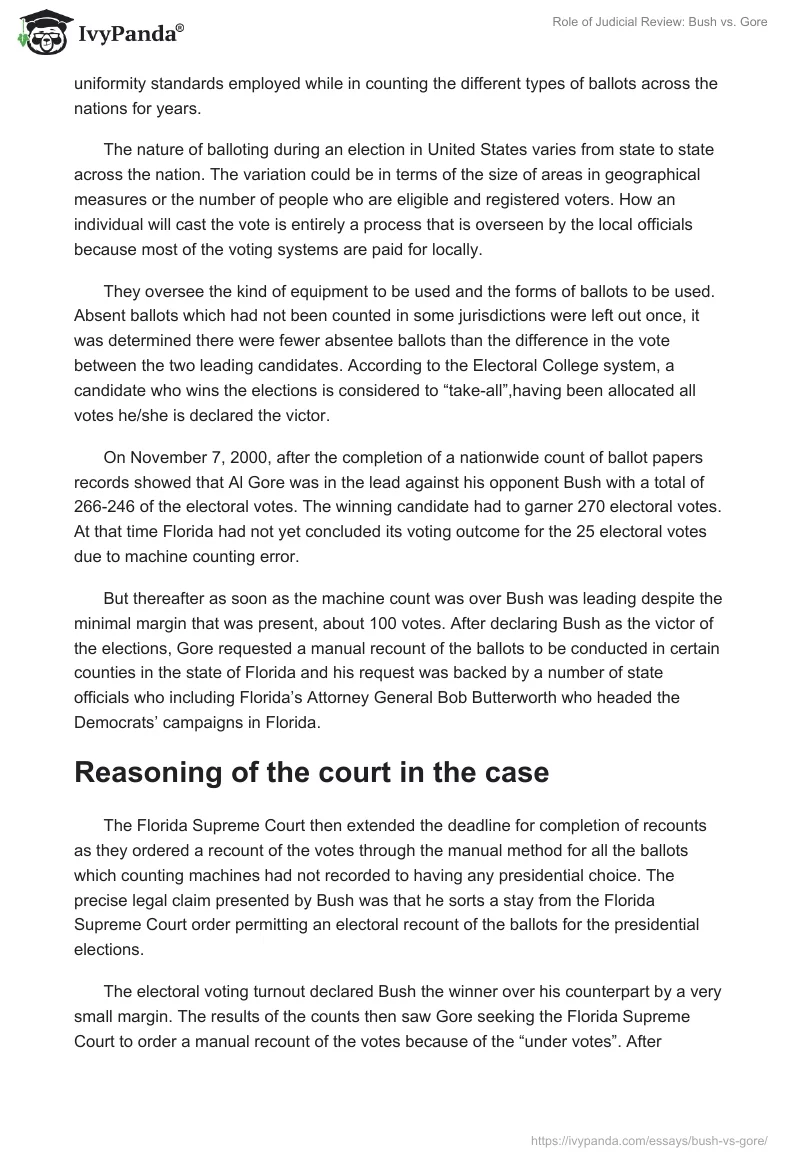 Role of Judicial Review: Bush vs. Gore. Page 2