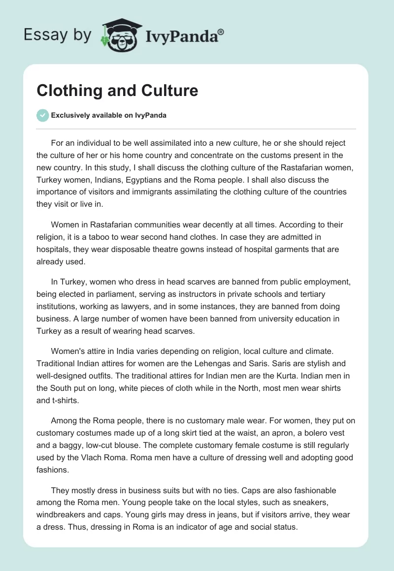 Clothing and Culture. Page 1