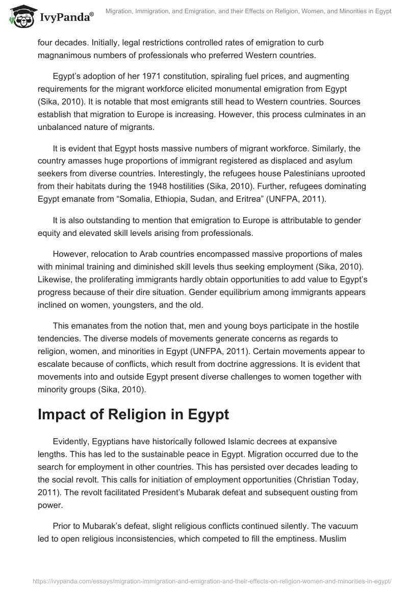 Migration, Immigration, and Emigration, and their Effects on Religion, Women, and Minorities in Egypt. Page 2