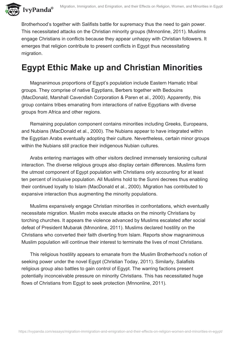 Migration, Immigration, and Emigration, and their Effects on Religion, Women, and Minorities in Egypt. Page 3