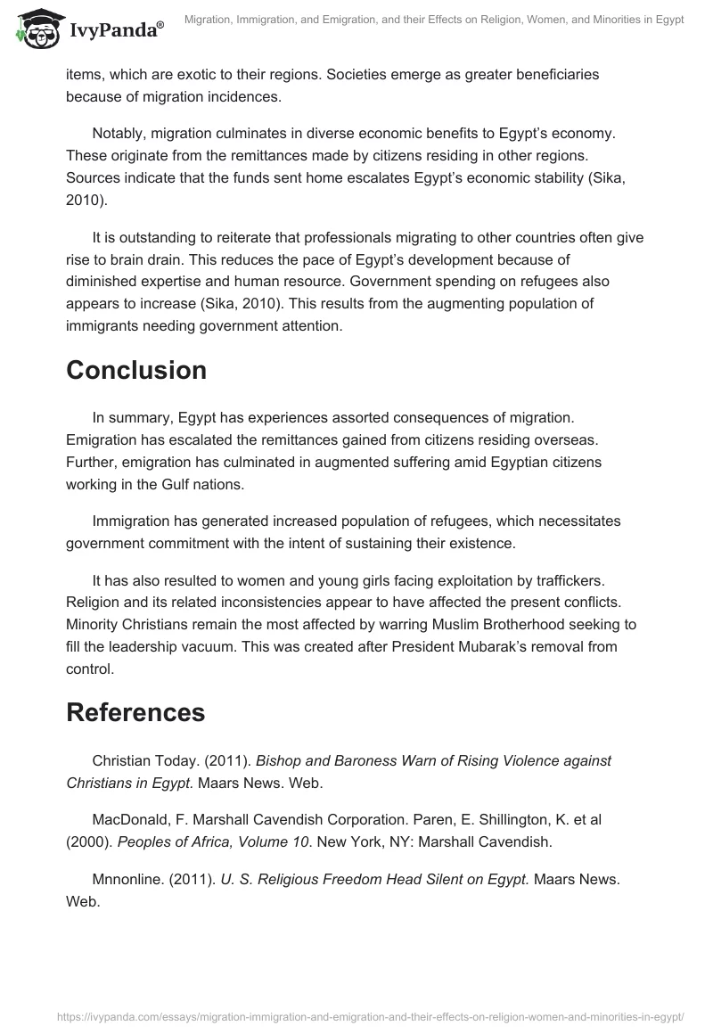 Migration, Immigration, and Emigration, and their Effects on Religion, Women, and Minorities in Egypt. Page 5