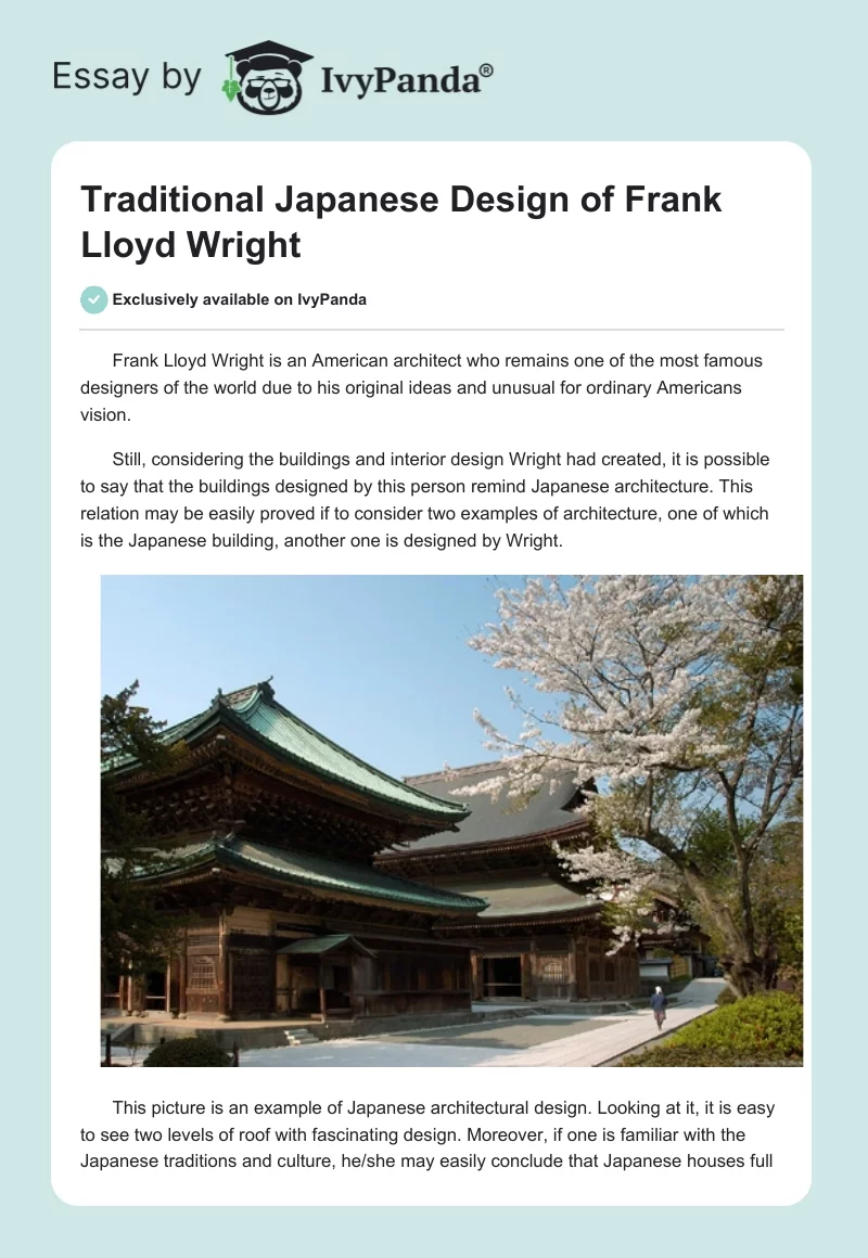 Traditional Japanese Design of Frank Lloyd Wright. Page 1
