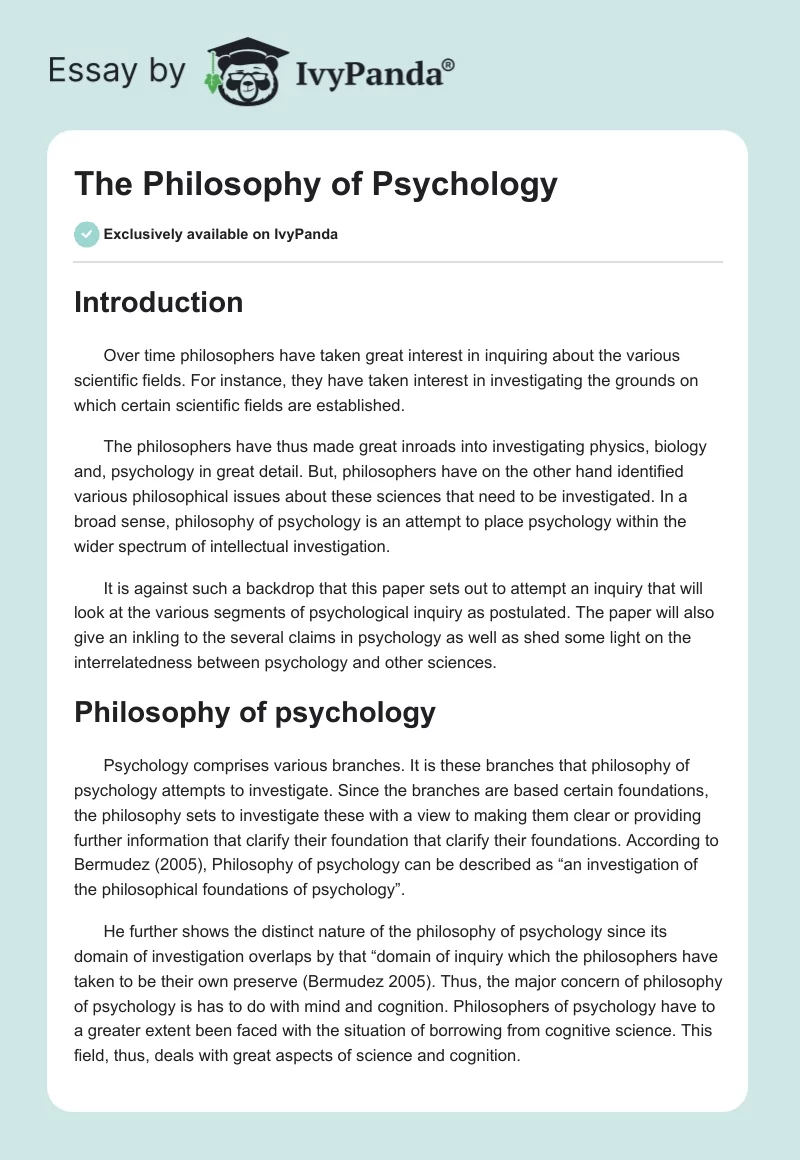 The Philosophy of Psychology. Page 1