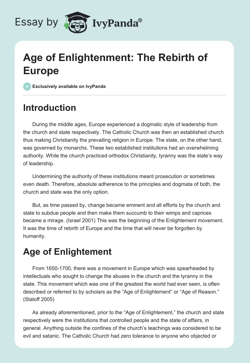 Age of Enlightenment: The Rebirth of Europe. Page 1