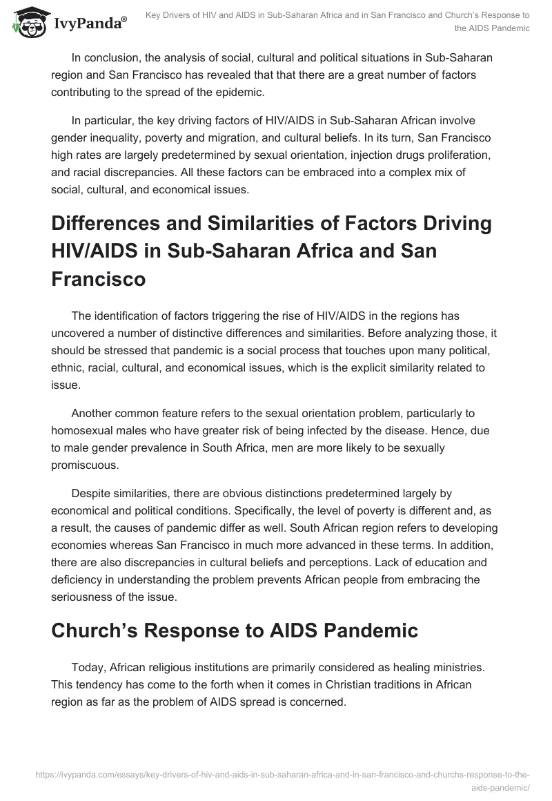 Key Drivers of HIV and AIDS in Sub-Saharan Africa and in San Francisco and Church’s Response to the AIDS Pandemic. Page 3