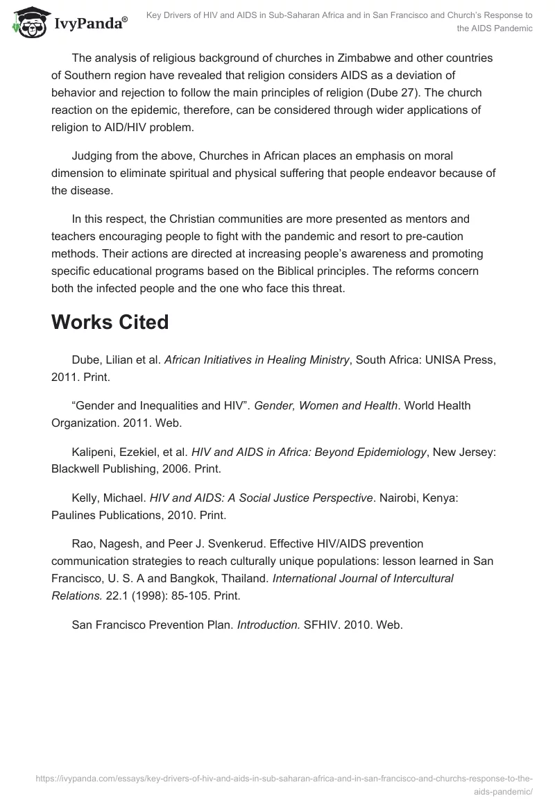 Key Drivers of HIV and AIDS in Sub-Saharan Africa and in San Francisco and Church’s Response to the AIDS Pandemic. Page 4