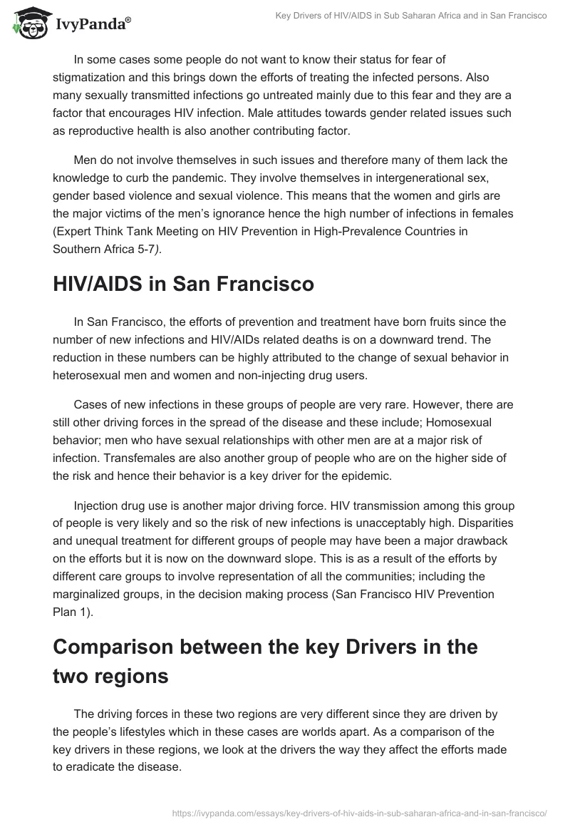 Key Drivers of HIV/AIDS in Sub Saharan Africa and in San Francisco. Page 2
