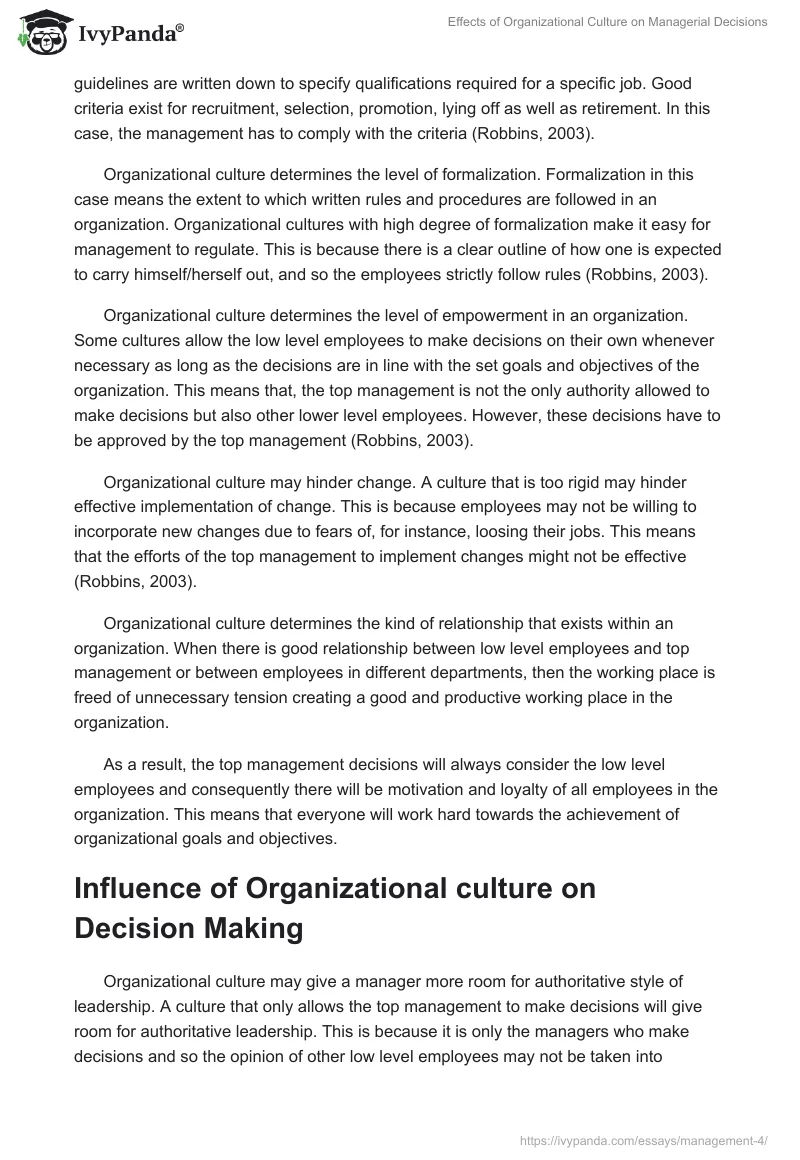 Effects of Organizational Culture on Managerial Decisions. Page 2