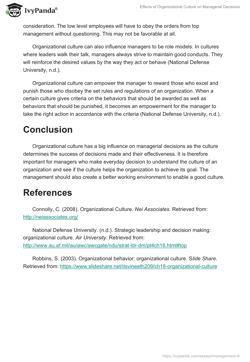 Effects of Organizational Culture on Managerial Decisions. Page 3