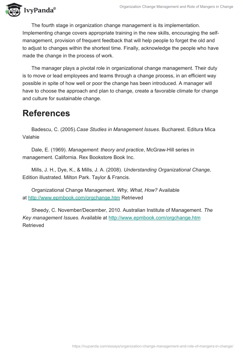 Organization Change Management and Role of Mangers in Change. Page 4
